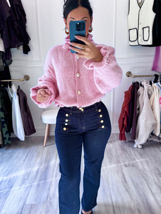 Cardigan Clara – Laine & Mohair Rose poudré