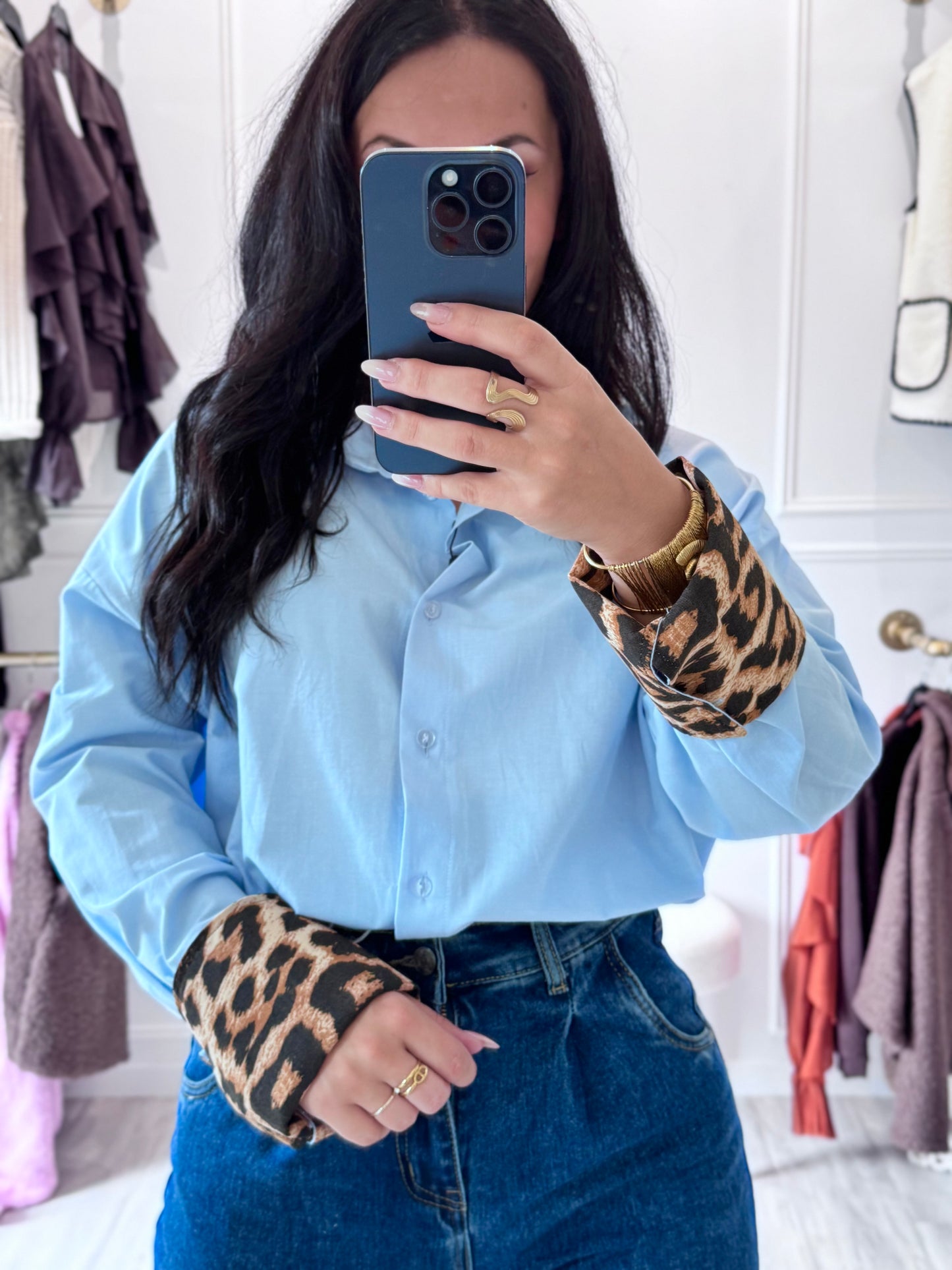 Chemise Léopard - Bleu et motif sauvage