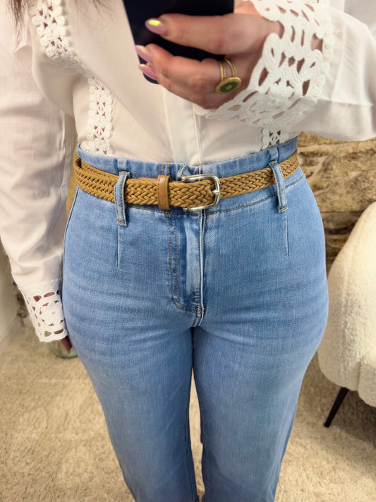 Jean évasé bleu + ceinture offerte !