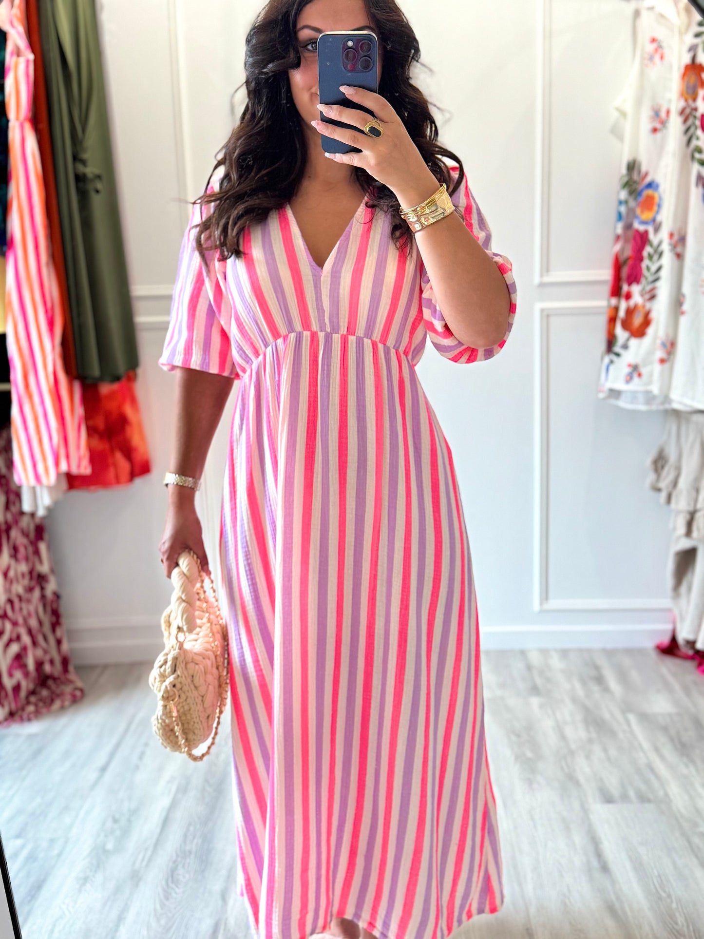 Robe Mila – Rayures estivales en gaze de coton 💖