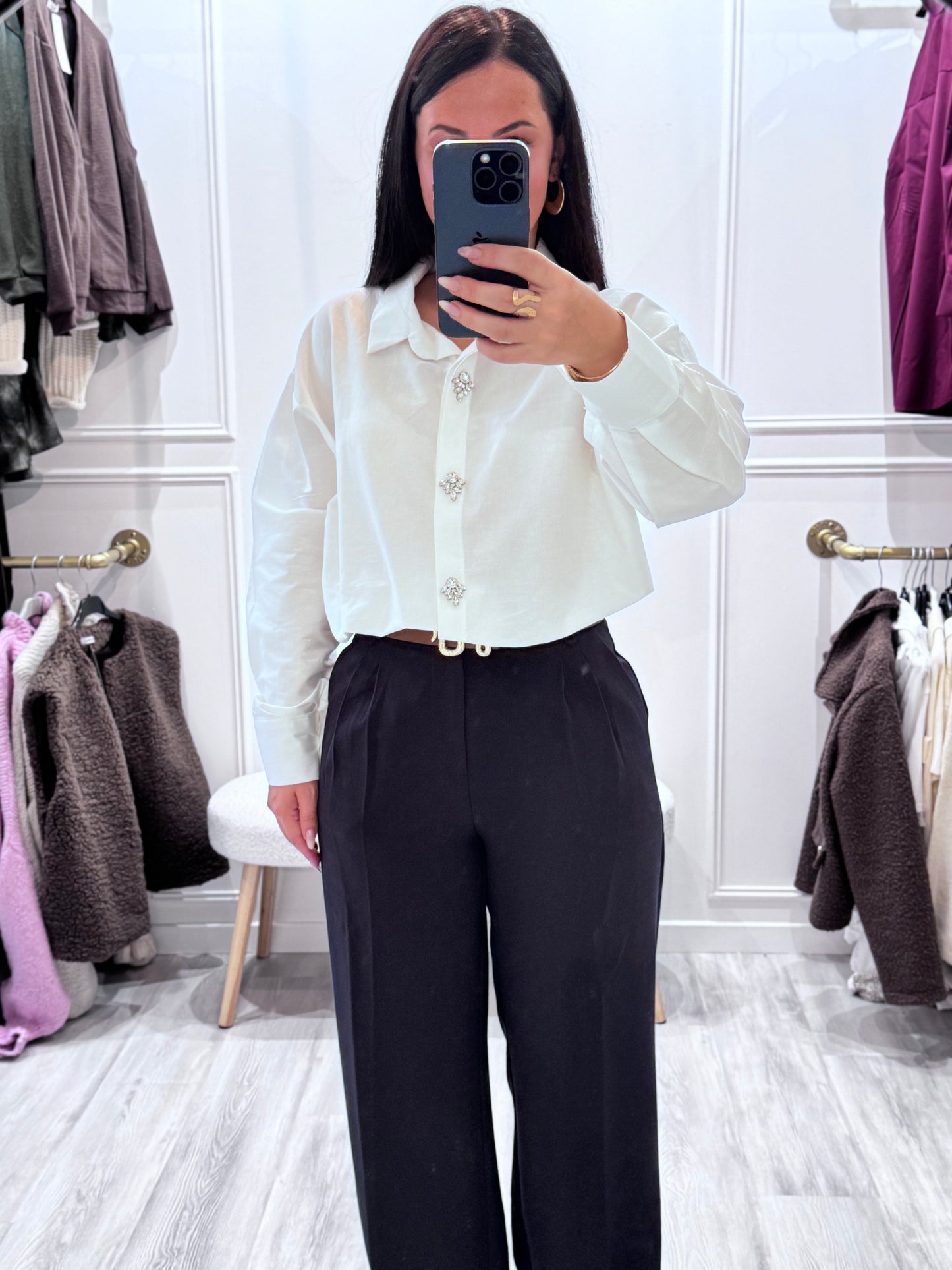 Chemise Adèle – Élégance diamantée (Blanc éclatant)