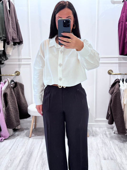 Chemise Adèle – Élégance diamantée (Blanc éclatant)
