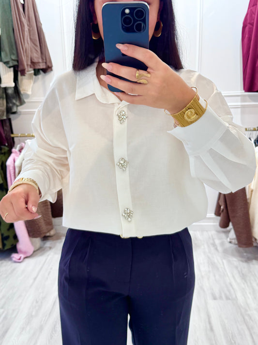 Chemise Adèle – Élégance diamantée (Blanc éclatant)
