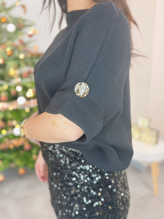 Ariane – Pull à demi manches noir ✨