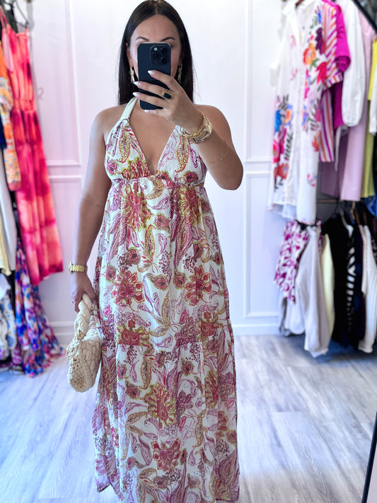 Robe Ariane – Longue, dos nu et imprimé paisley bohème 🌸