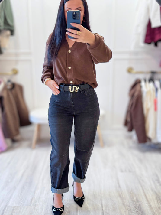 Cardigan Émilie – Élégance minimaliste Marron chaud