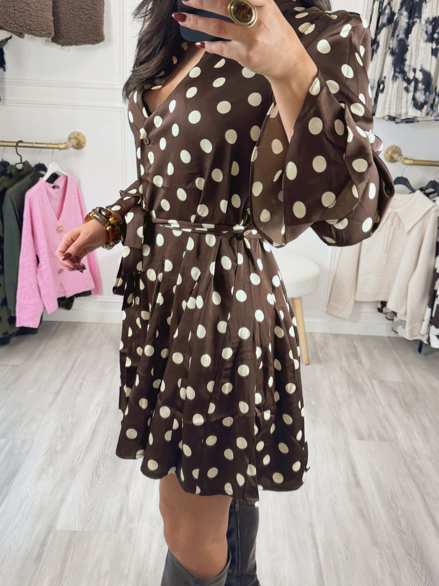Robe Inès – Élégante à pois chocolat 🍫