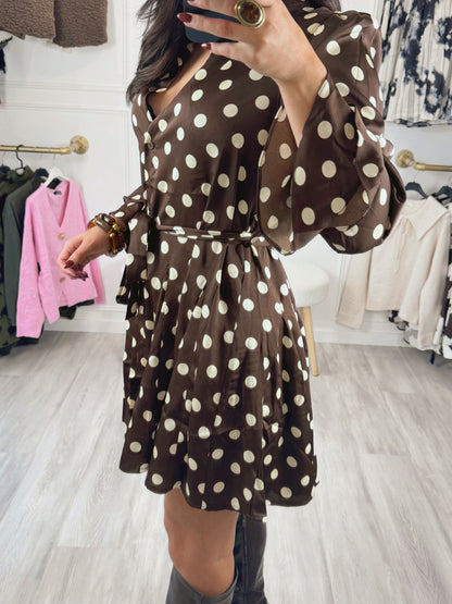 Robe Inès – Élégante à pois chocolat 🍫