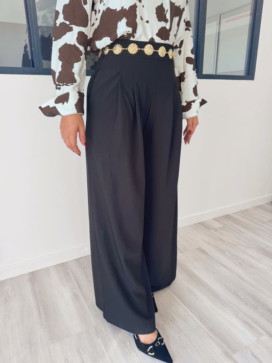 Pantalon Léna – Noir fluide + ceinture dorée offerte 🌟