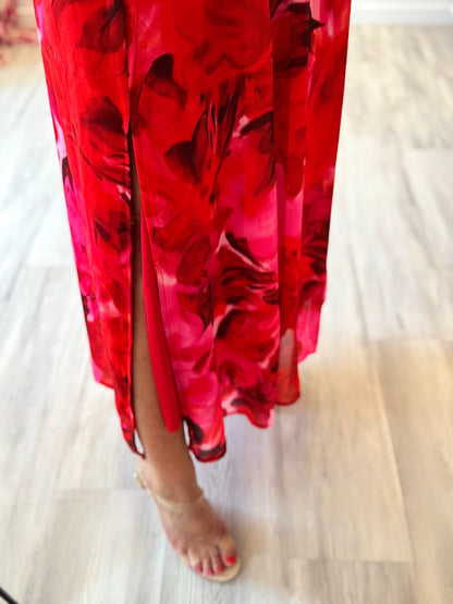 Jupe Latina – Rouge passion & fluidité florale 🌺