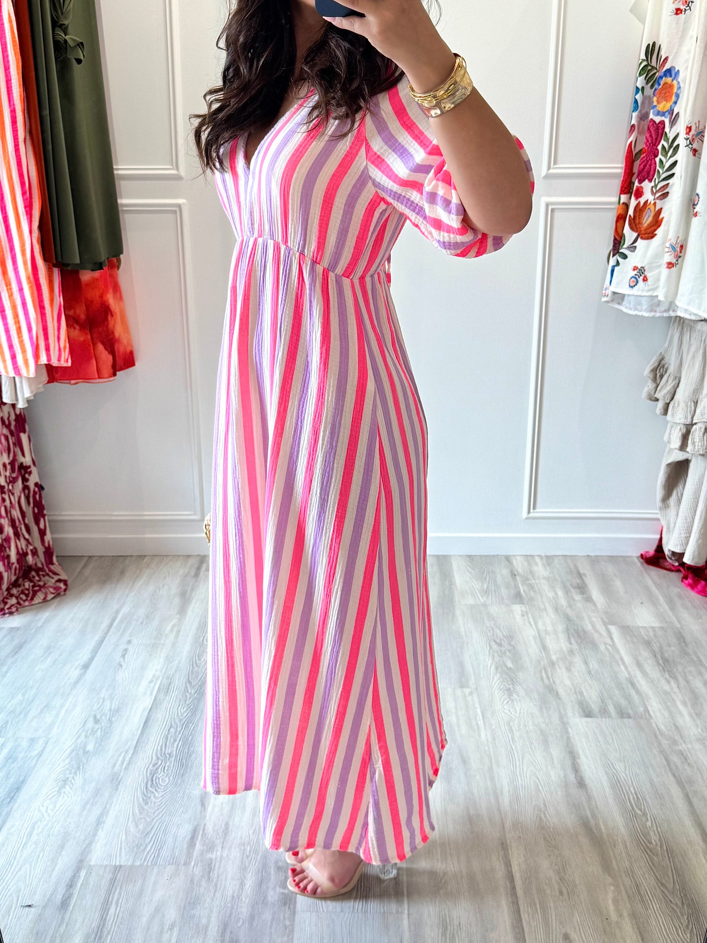 Robe Mila – Rayures estivales en gaze de coton 💖