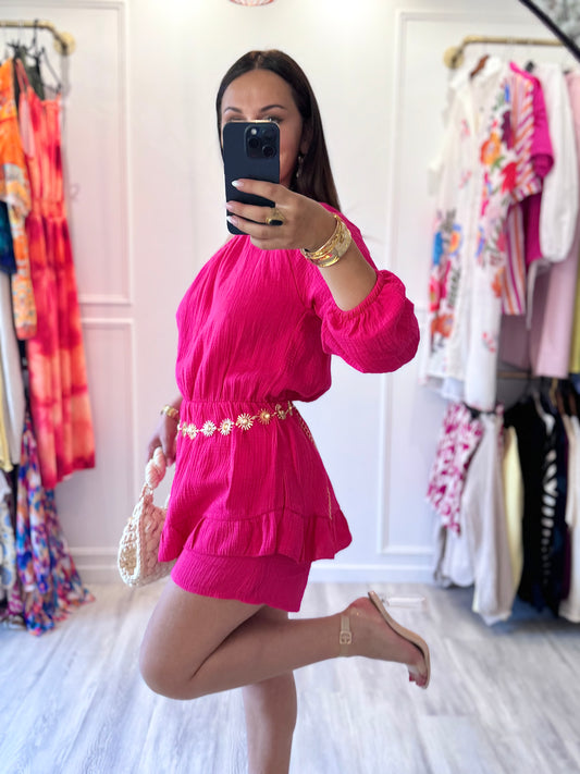 Combishort Ana – Rose fushia à l'épaule dénudée 🌸