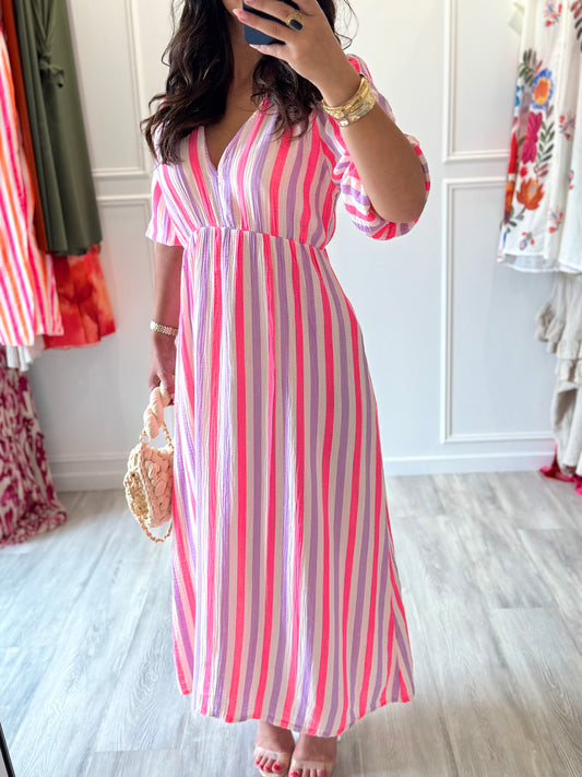 Robe Mila – Rayures estivales en gaze de coton 💖