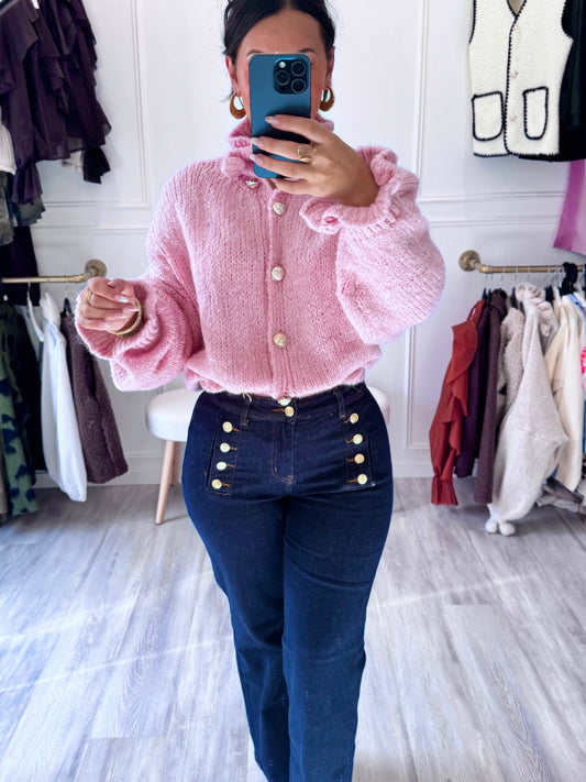 Cardigan Clara – Laine & Mohair Rose poudré