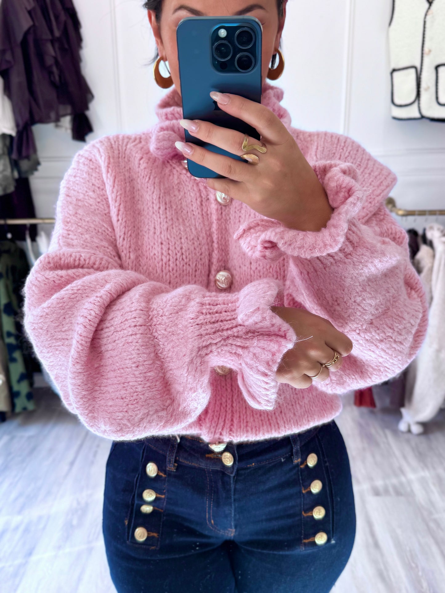 Cardigan Clara – Laine & Mohair Rose poudré