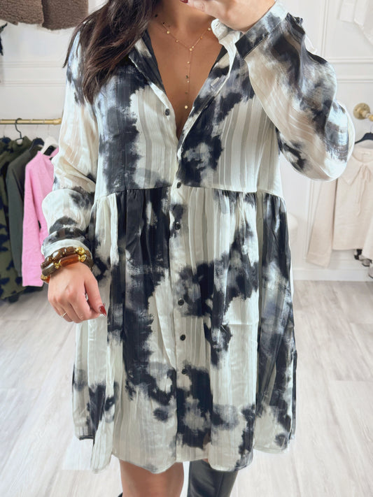 Robe Alana – Tye & Dye chic noir ivoire 🖤