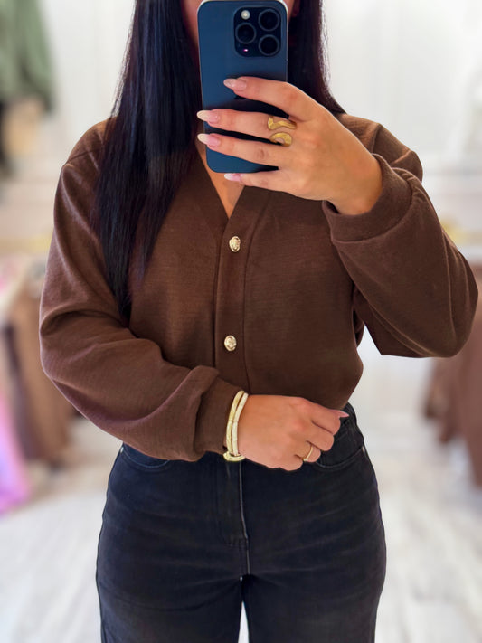 Cardigan Émilie – Élégance minimaliste Marron chaud