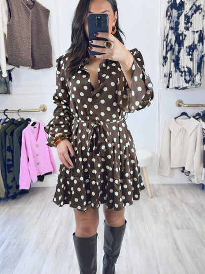 Robe Inès – Élégante à pois chocolat 🍫