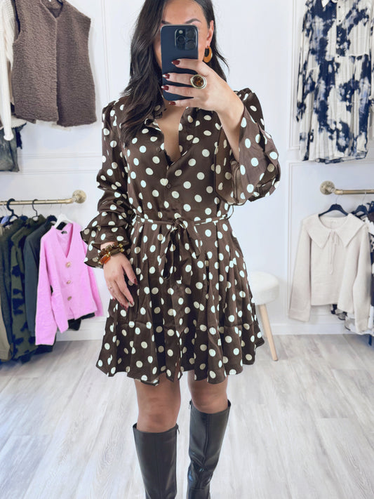 Robe Inès – Élégante à pois chocolat 🍫