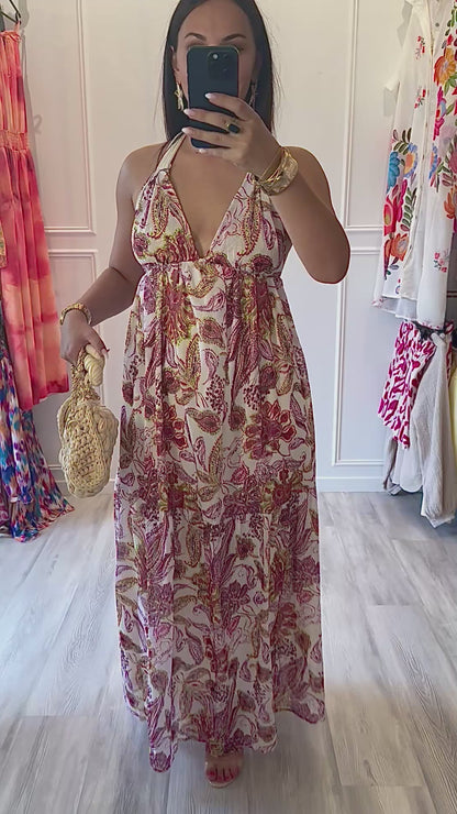 Robe Ariane – Longue, dos nu et imprimé paisley bohème 🌸