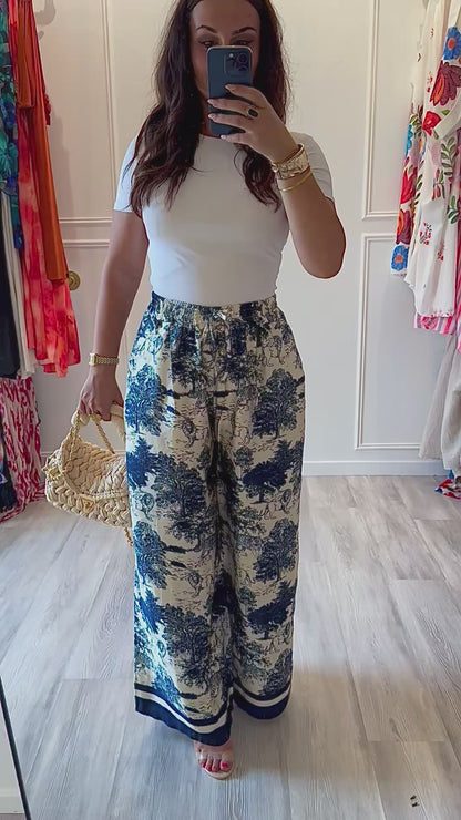 Pantalon Camille – Toile de Jouy soyeuse & allure chic