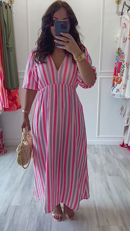 Robe Mila – Rayures estivales en gaze de coton 💖