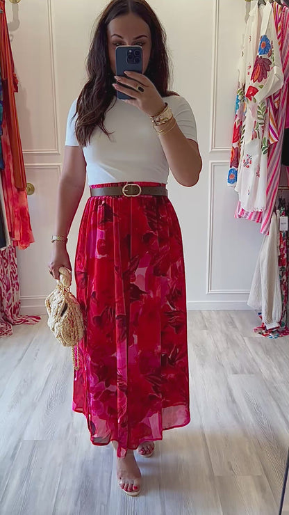 Jupe Latina – Rouge passion & fluidité florale 🌺