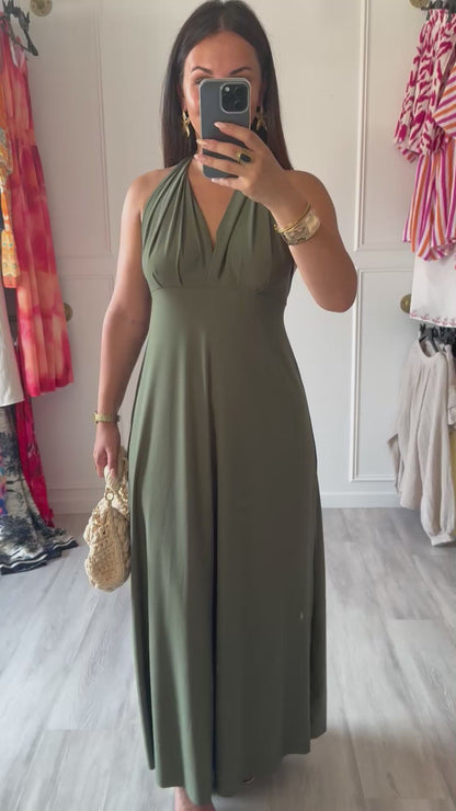 Robe Soraya – Longue & Multi-positions kaki  🌿