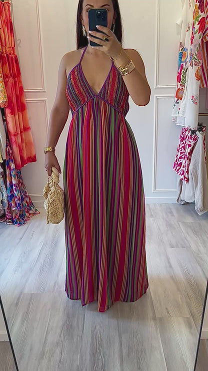 Robe Lina – Longue, dos nu et ultra colorée pour un été flamboyant 🔥