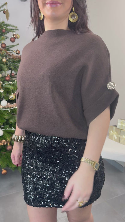 Ariane – Pull à demi manches marron ✨