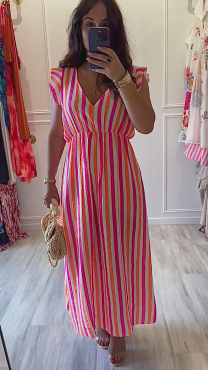 Robe Chiara – Rayures vitaminées en gaze de coton 🍊